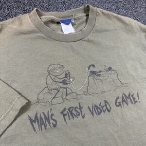 Vintage MOST Mans First‎ Video Game Men's XL Olive Green Caveman Gaming Y2K Nerd